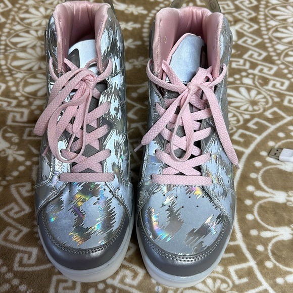 Skechers Girls Energy Lights E-pro SNEAKERS Gray Lace up Mid Top 20090L Sz 8 - Picture 3 of 9